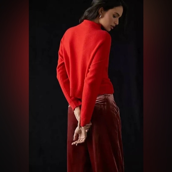 Pilcro Anthropologie The Alani 100% Cashmere Mock-Neck Sweater Candy Red XSP - Picture 2 of 10